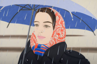 Alex Katz, Blue Umbrella #2, 1972, Oil on canvas. 244 x 366 cm. Private Collection, New York. © 2022 Alex Katz/Artists Rights Society (ARS), New York
