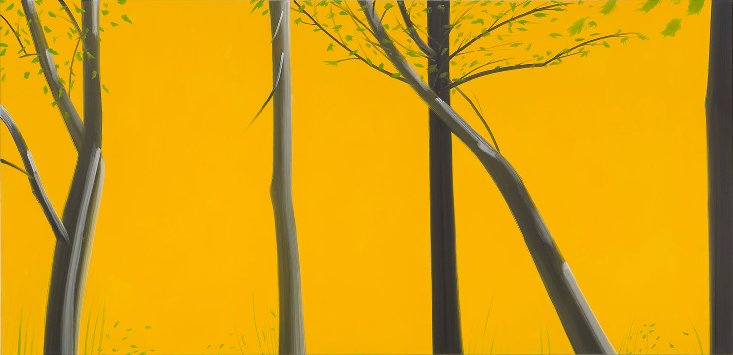 Alex Katz, Gold and Black II, 1993, Oil on canvas. 203 x 422 cm. Courtesy Peter Blum Gallery, New York. © 2022 Alex Katz/Artists Rights Society (ARS), New York