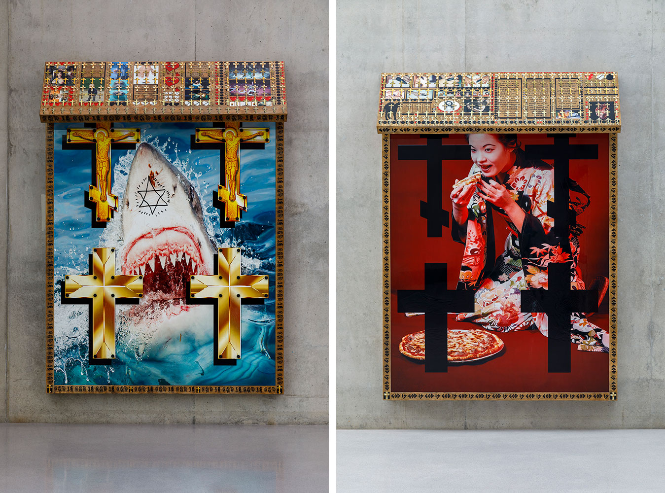 Left: Jordan Wolfson, Untitled, 2022, Installation view, second floor Kunsthaus Bregenz, 2022, Photo: Markus Tretter, Courtesy Jordan Wolfson Studio and The George Economou Collection, © Jordan Wolfson, Kunsthaus Bregenz Right: Jordan Wolfson, Untitled, 2022, Installation view, second floor Kunsthaus Bregenz, 2022, Photo: Markus Tretter, Courtesy Jordan Wolfson Studio and The George Economou Collection, © Jordan Wolfson, Kunsthaus Bregenz