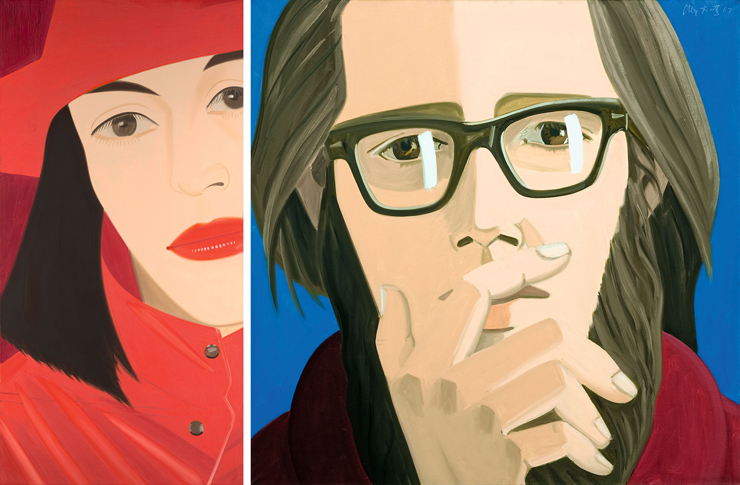Left: Alex Katz, Red Coat, 1982, Oil on canvas. 243.8 × 122 cm. The Metropolitan Museum of Art, Gift of The American Contemporary Art Foundation Inc., Leonard A. Lauder, President, 2015, Nueva York © 2022 Alex Katz / Artists Rights Society (ARS), Nueva York. © 2022. Image copyright The Metropolitan Museum of Art/Art Resource/Scala, Florence Right: Alex Katz, Ted Berrigan, 1967, Oil on canvas. 122 x 123 cm. Private collection, Japan. Courtesy of Edward Tyler Nahem, New York and Galería Javier López, Madrid © 2022 Alex Katz / Artists Rights Society (ARS), New York