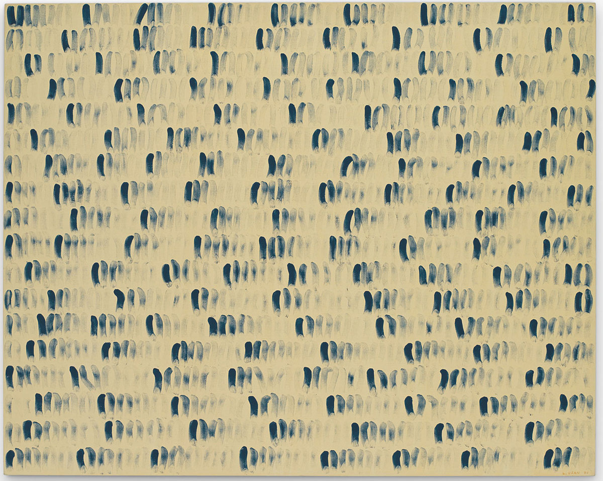 Lee Ufan, From Point, 1980, Glue and stone pigment on canvas, 71 1/2 x 89 3/8in, © Lee Ufan, Courtesy the artist and The National Art Center Tokyo