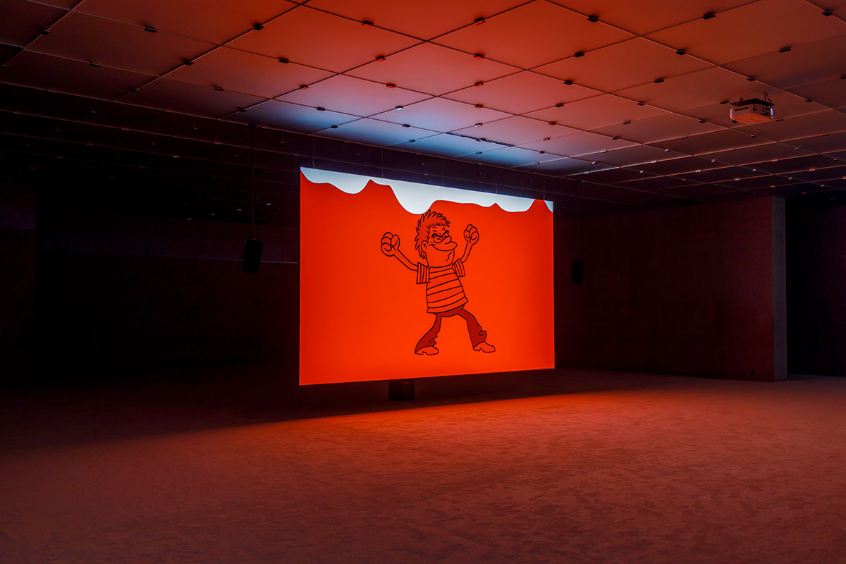Jordan Wolfson, Raspberry Poser, 2012, Installation view, first floor Kunsthaus Bregenz, 2022, Photo: Markus Tretter, Courtesy Jordan Wolfson Studio, © Jordan Wolfson, Kunsthaus Bregenz