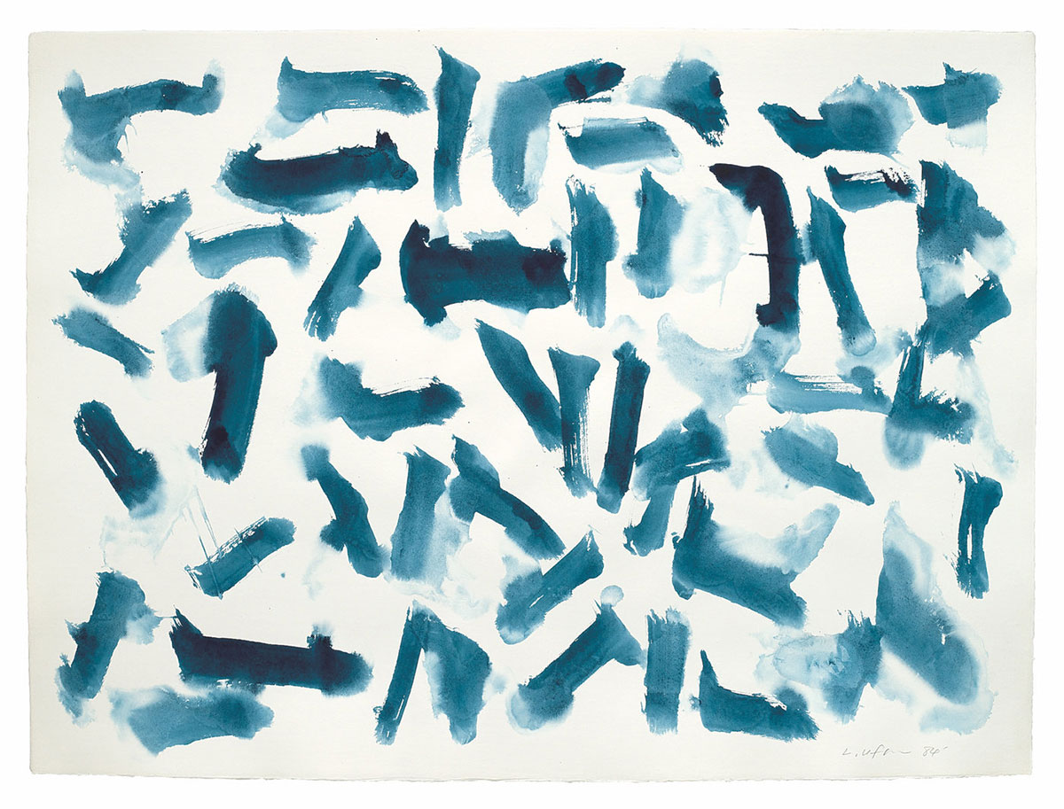 Lee Ufan, With Winds, 1984, Watercolor on paper, 22 x 29 7/8, © Lee Ufan, Courtesy the artist and The National Art Center Tokyo