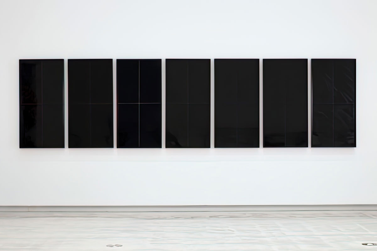 Ralph Hotere, Black paintings 1-7, 1968-69, brolite lacquer on hardboard, Collection of the Govett-Brewster Art Gallery, Ngāmotu New Plymouth
