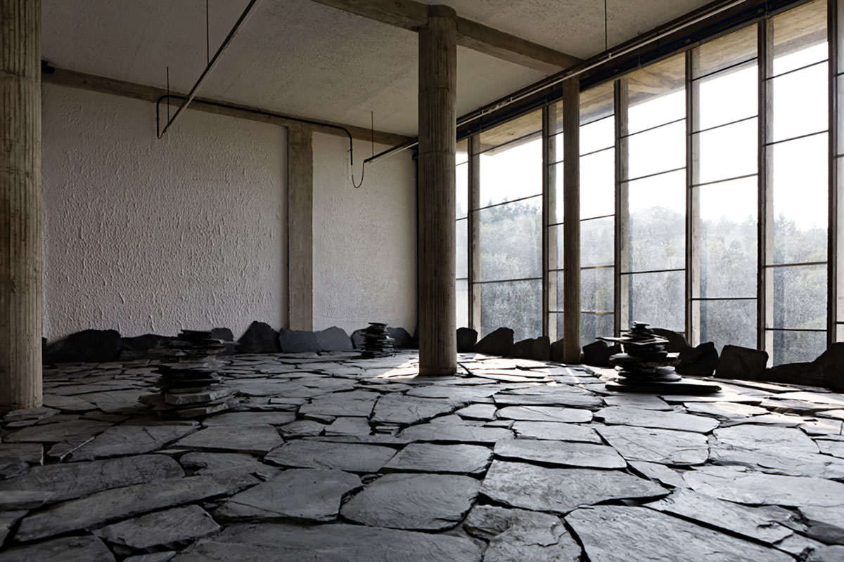 Lee Ufan, Relatum-Dwelling (B), 2017, Stone, Collection of the artist, © Lee Ufan, Installation view: Lee Ufan chez le Corbusier - Au-delà des souvenirs, Couvent de La Tourette, Éveux, France, 2017 © Foundation Le Corbusier, photo: Jean-Philippe Simard