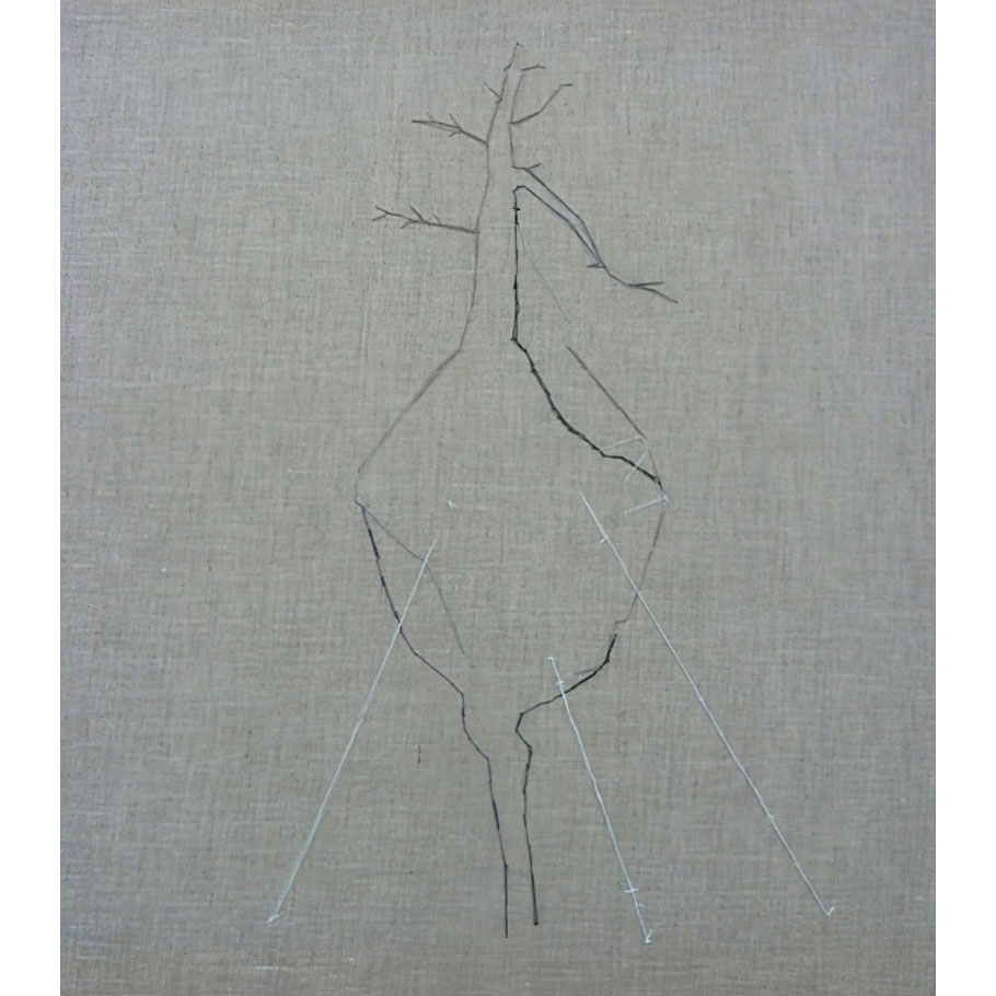 Ioanna Myrka, Bonsai body I, Thread on Canvas, 70x70 cm