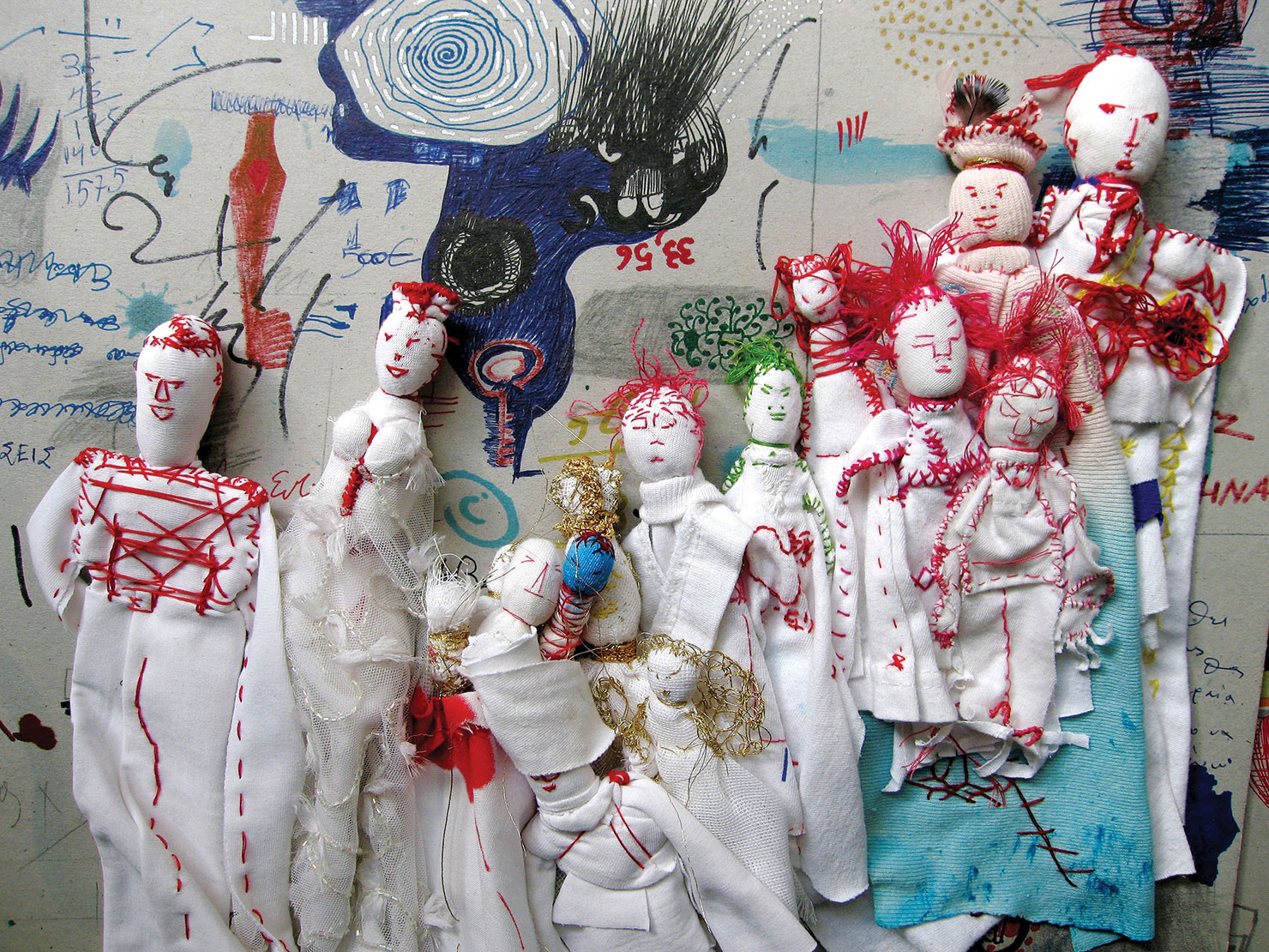Spyridoula Politi, form the series “Dolies”, 2001-2005, Installation from fragments of the dowry and clothes of the artist, embroidery