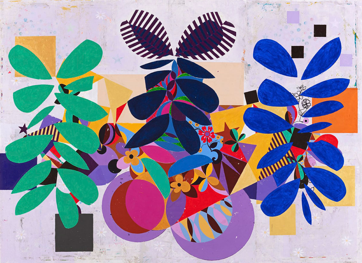 Beatriz Milhazes, Blue Portrait, 2019, Acrylic on canvas, 220 x 300cm, Photo Pepe Schettino, © Beatriz Milhazes, Courtesy the artist and Pace Gallery