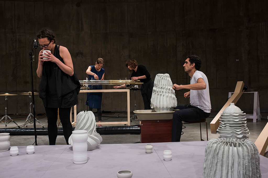Tarek Atoui, view of the performance The Reverse Collection 2014–2016 at the Tanks, Tate Modern, London, 2016, Courtesy of the artist and Tate Modern, London, 2016, Photo: Thierry Bal
