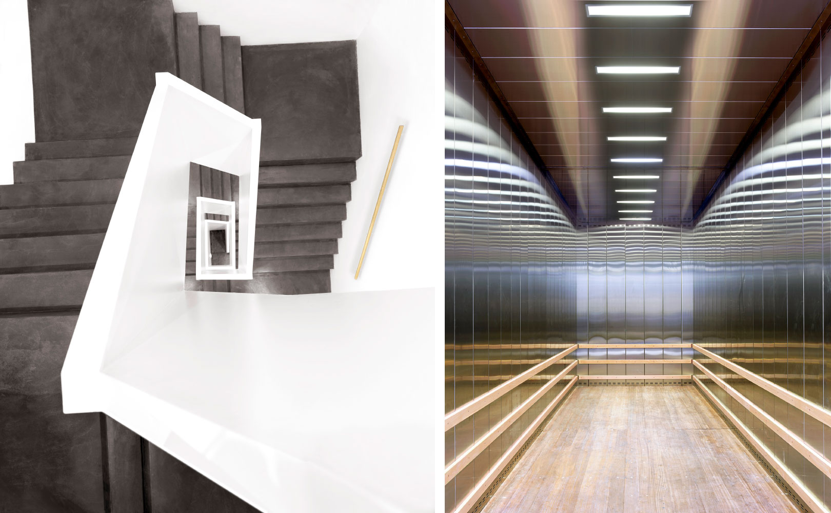 Left: Candida Höfer, Kunstmuseum Liechtenstein Vaduz V 2021, C-Print, 209 x 184 cm / 184 × 209 cm © Candida Höfer, Cologne / 2022, Pro Litteris, Zurich Right: Candida Höfer, Kunstdepot Schaanwald I 2021, C-Print, 184 × 150 cm © Candida Höfer, Cologne / 2022, Pro Litteris, Zurich