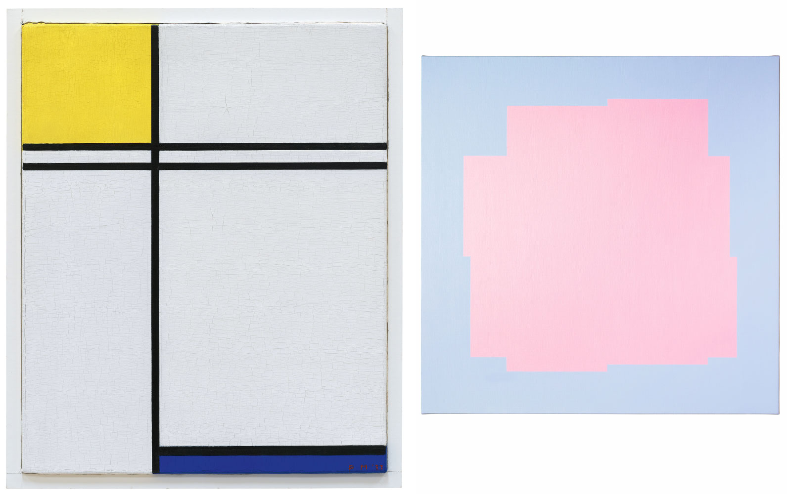 Left: Piet Mondrian, Composition with Double Line and Yellow and Blue, 1933, Hilti Art Foundation, Schaan Right: Verena Loewensberg, Untitled, 1984, Hilti Art Foundation, Schaan © Henriette Coray Loewensberg, 8001 Zürich