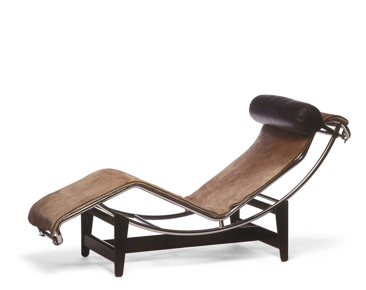 Le Corbusier, Pierre Jeanneret and Charlotte Perriand, chaise longue (model LC4), design 1928, this copy made 1965, chrome plated tubular steel, lacquered steel profile, cow hide, leather. Stedelijk Museum Amsterdam