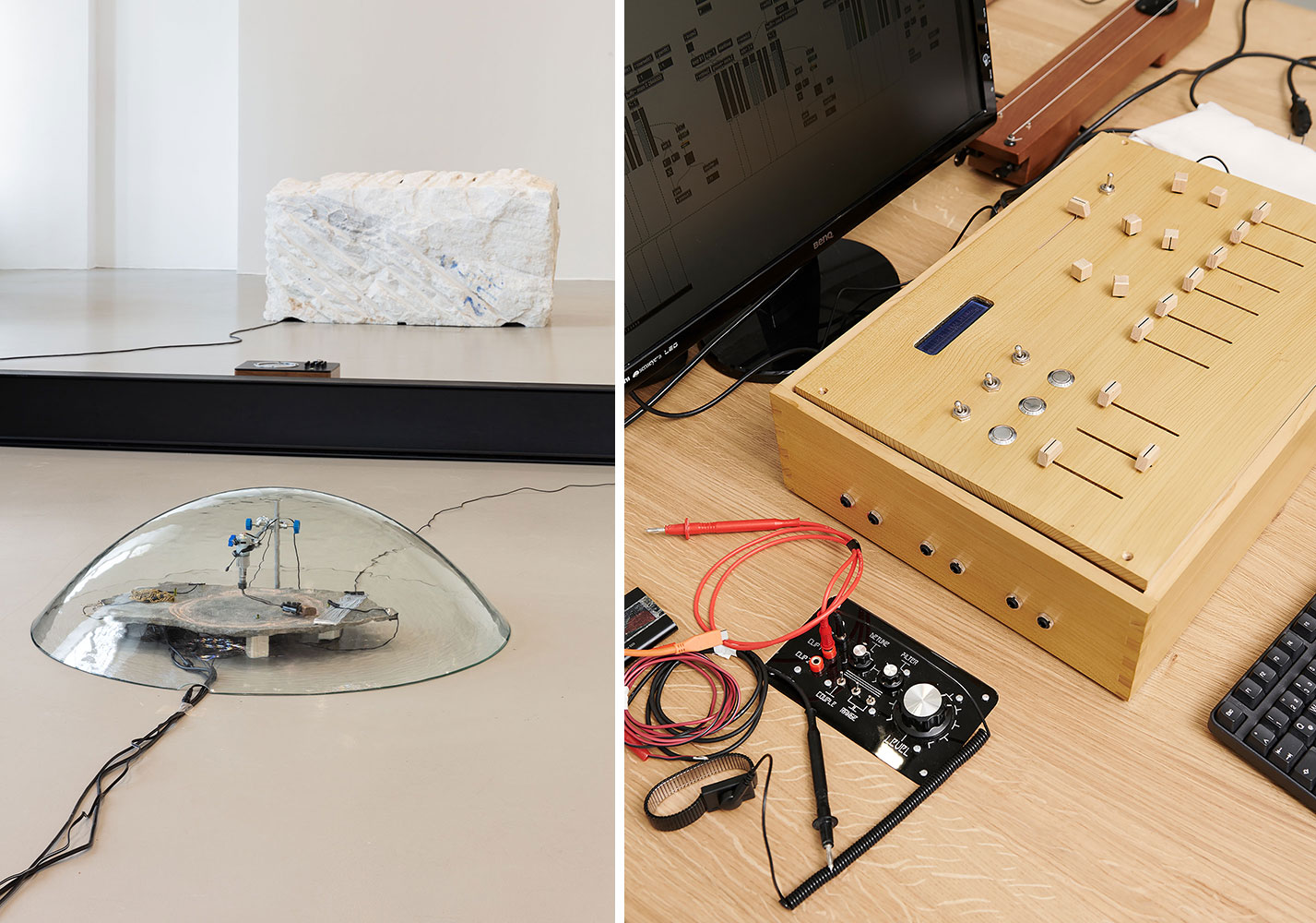 Left & Right: Tarek Atoui: Waters’ Witness, Installation view, © Tarek Atoui, Fridericianum, Photo: Andrea Rossettik