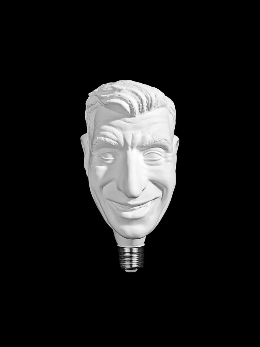 Maurizio Cattelan, Yes!, 2019, Porcelain, LED light bulb, 17.8 × 12.7 × 9.5 cm, Courtesy the artist