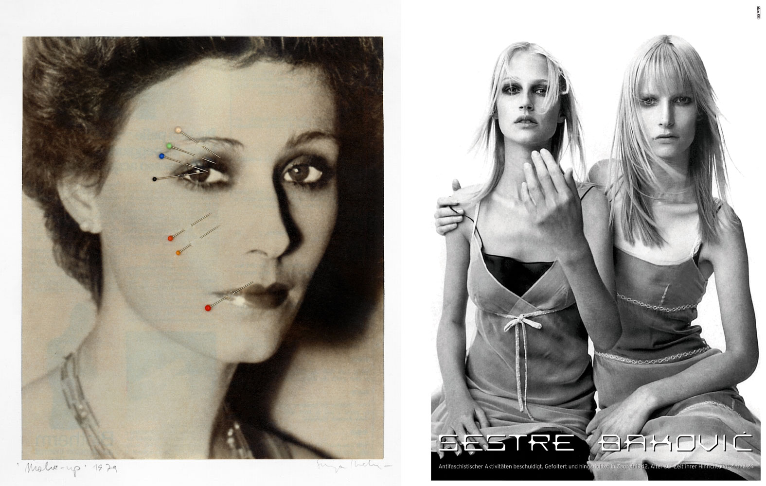 Left: Sanja Iveković, Make-Up, 1979, courtesy the artist Right: Sanja Ivekovic, GEN XX (Baković sister), 1997–2001, courtesy Sanja Iveković and Gallery 1 Mira Madrid