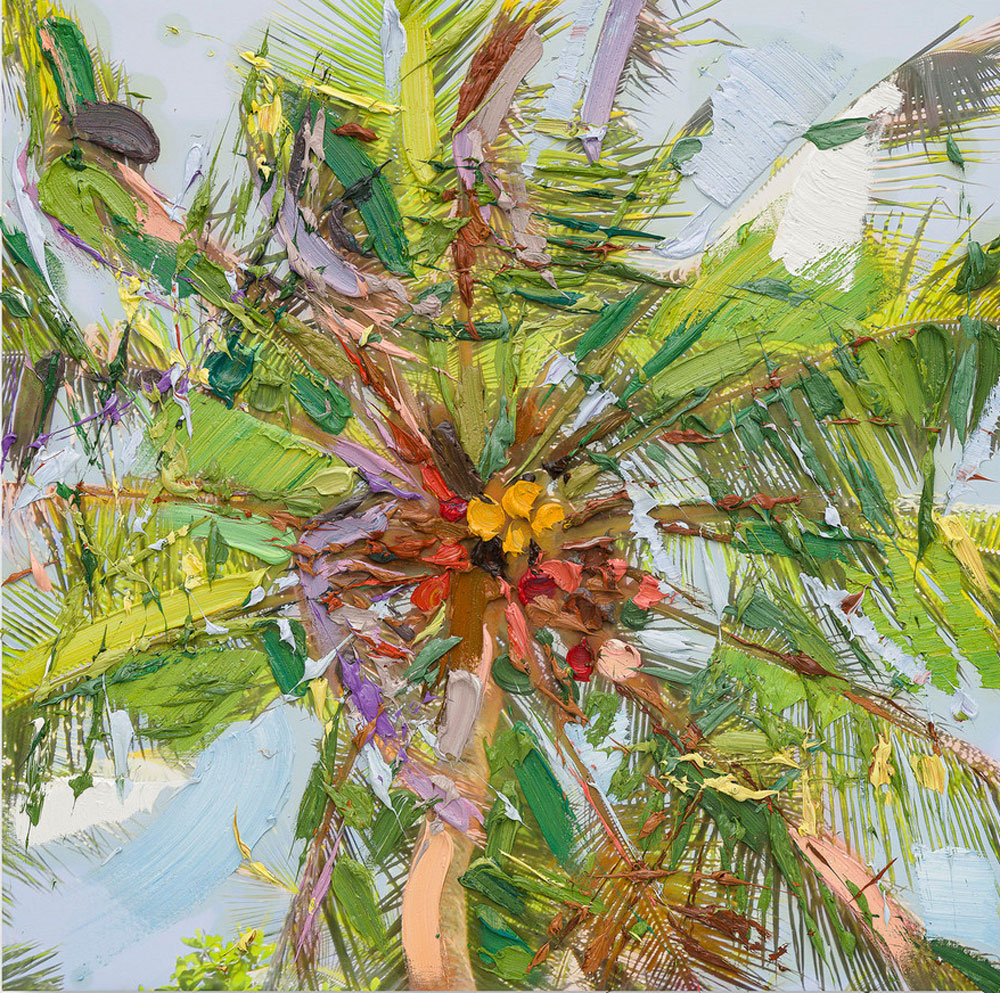 Erik Schmidt, Jiva mucti, 2022, oil on fine art print on canvas, 125 x 125 cm, © Erik Schmidt, Courtesy the artist and Krinzinger Gallery