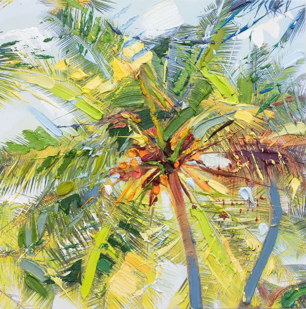 Erik Schmidt, Ananda, 2022, oil on fine art print on canvas, 125 x 125 cm, © Erik Schmidt, Courtesy the artist and Krinzinger Gallery