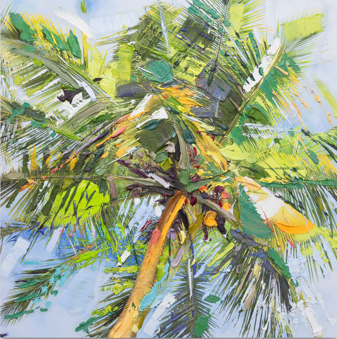 Erik Schmidt, Maya, 2022, oil on fine art print on canvas, 190 x 190 cm, © Erik Schmidt, Courtesy the artist and Krinzinger Gallery