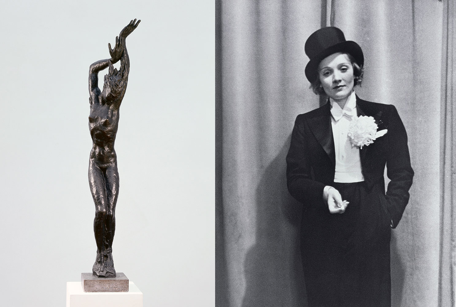 Left: Renee Sintenis, Daphne, 1930, Museum Ludwig, Cologne, Reproduction: Rheinisches Bildarchiv KölnRight: Alfred Eisenstadt, Marlene Dietrich, around 1928, Museum Ludwig, Cologne, © Time-Life Syndication, New York, Reproduction: Rheinisches Bildarchiv Köln