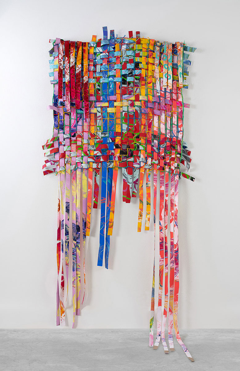 Richard Kennedy, Richard Kennedy, Miss Yaki from Cincinnati, 2022, Acrylic on linen, net on aluminium frame, 105 x 105 cm (41 x 41 in), Including extensions: 255 cm x 105 (100 x 59 in), © Richard Kennedy, Courtesy the artist and Peres Projects