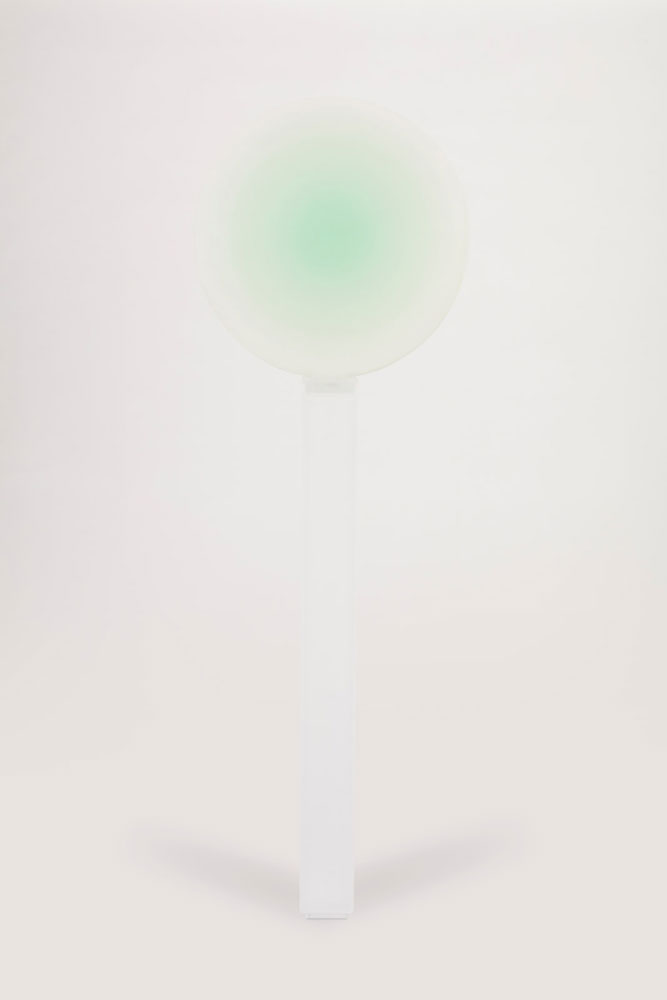 Helen Pashgian, Untitled, 2019, Cast epoxy with artist made pedestal, 26 inches diameter, 66 cm. 51.5 x 5.125 inches (pedestal), 130.8 x 13 cm, © Helen Pashgian, Courtesy the artist and Lehmann Maupin