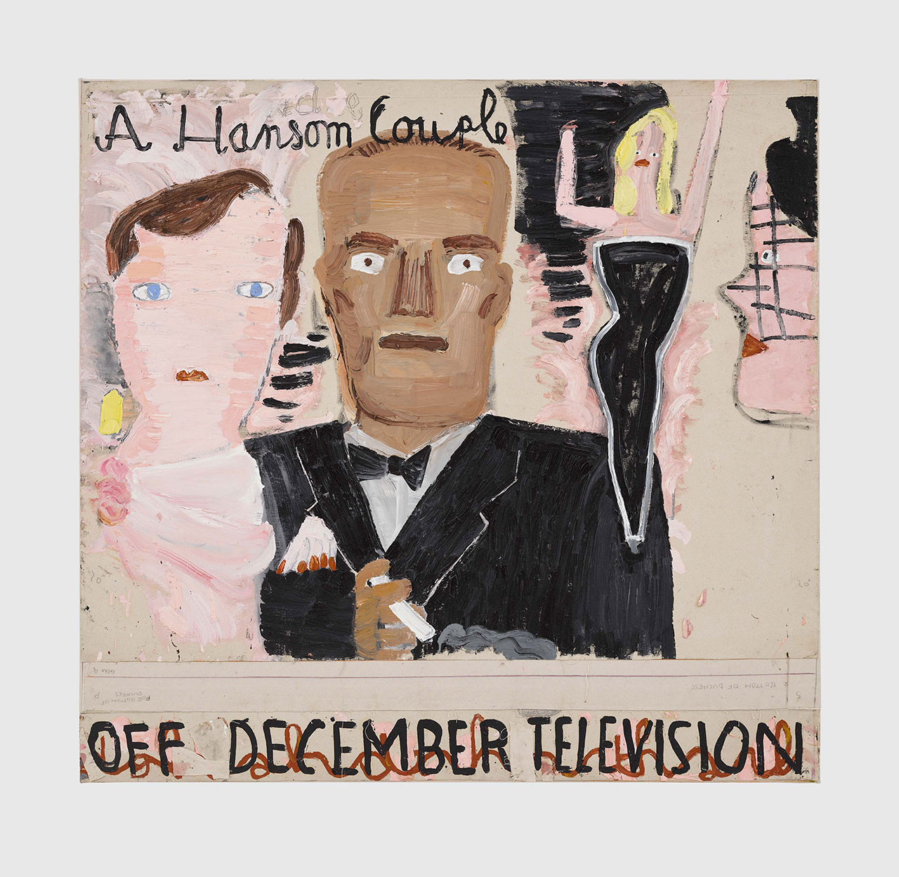 Rose Wylie, A Handsome Couple, 2022, Oil on canvas, 68 3/4 x 72 1/4 inches 174.5 x 183.5 cm, Photography: Jack Hems, © Rose Wylie, Courtesy of collection of Edwin Oostmeijer