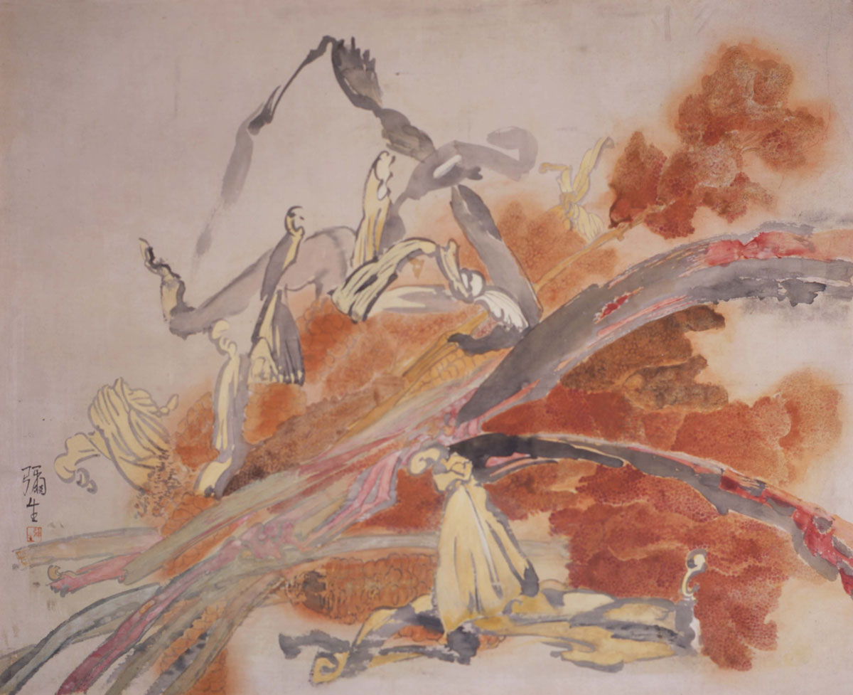 Harvest, ca.1945. Pigment on silk. Collection of the artist. © YAYOI KUSAMA