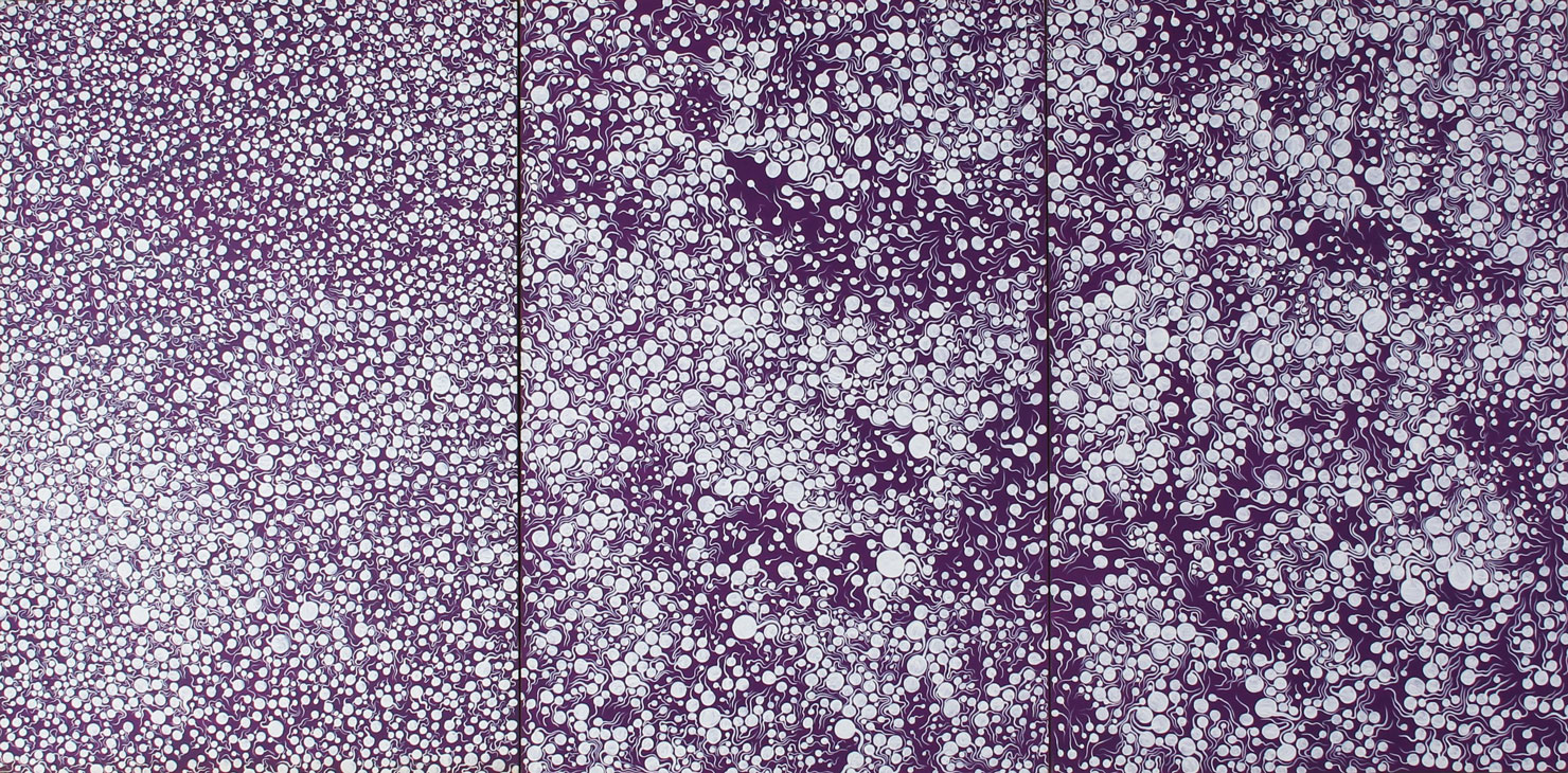 Imagery of Human Beings, 1987. Acrylic on canvas, triptych. Lito and Kim Camacho Collection. © YAYOI KUSAMA