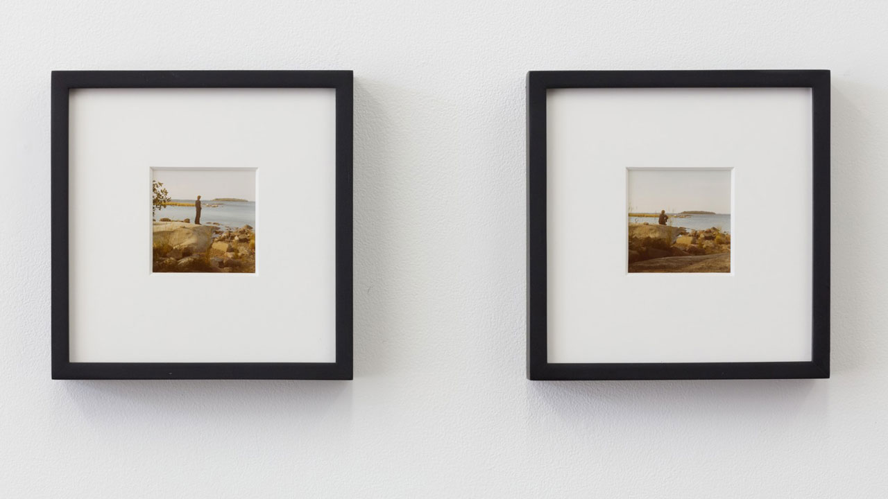 Bas Jan Ader, Study for Farewell to faraway friends, 1971, Set of two color vintage prints, 2 parts, 3 ½ x 3 ½ in / 8.9 x 8.9 cm image size each part, 9 x 8 ¾ x 1 ¾ in / 22.9 x 22.3 x 4.5 cm framed dimensions each part, Framed: 9 x 8 ¾ x 1 ¾ in / 22.9 x 22.3 x 4.5 cm framed dimensions each part, Unique, © The Estate of Bas Jan Ader / Mary Sue Ader Andersen, 2023 / The Artists Rights Society (ARS), New York. Photo Credit: Todora Photography LLC and Evan Bedford, Courtesy Meliksetian Briggs Gallery