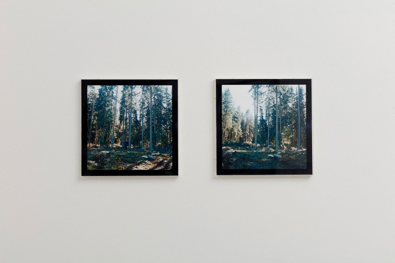 Bas Jan Ader, Untitled (Swedish fall), 1971/ 2003, Two Color C-type prints, Two parts: 16 x 16 in / 40.6 x 40.6 image size, each image, Edition of 3, © The Estate of Bas Jan Ader / Mary Sue Ader Andersen, 2023 / The Artists Rights Society (ARS), New York. Photo Credit: Todora Photography LLC and Evan Bedford, Courtesy Meliksetian Briggs Gallery