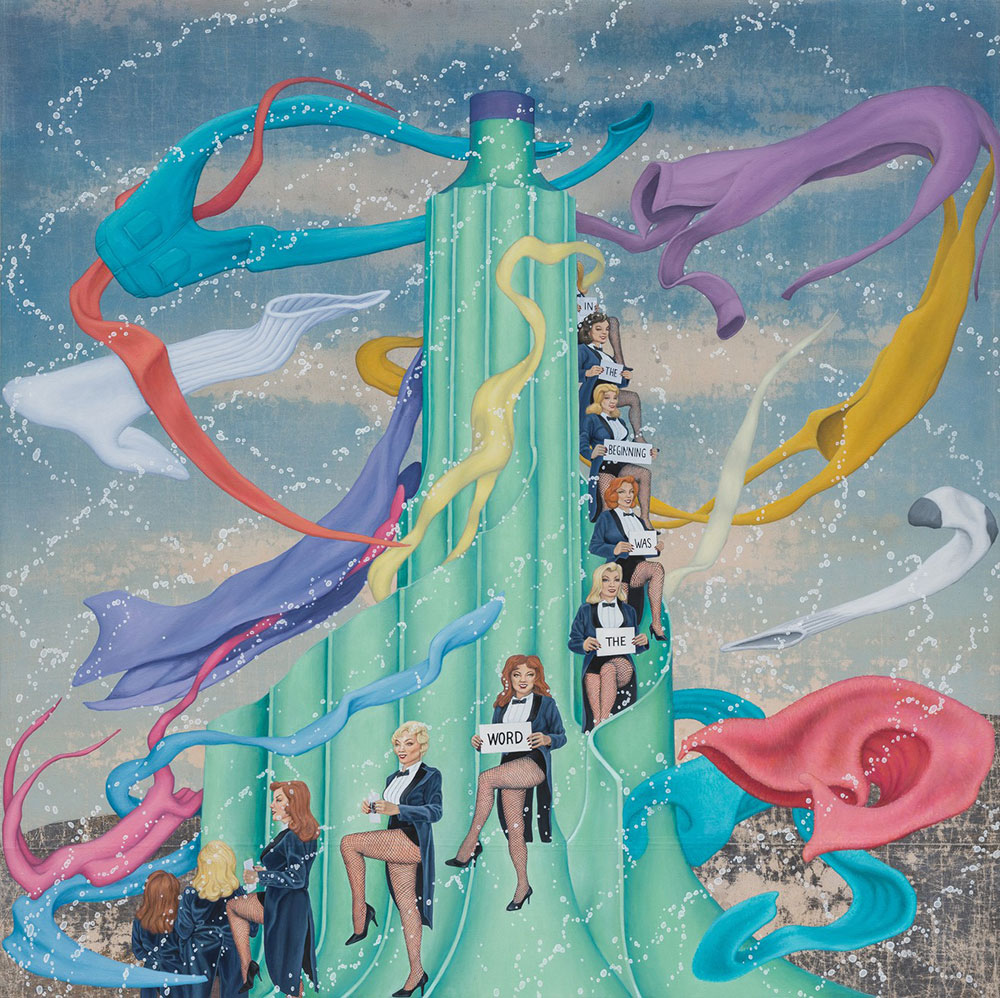 Jim Shaw, Down By the Old Maelstrom (where I split in two), 2022, Oil and acrylic on muslin, 60 × 60 inches (152.4 × 152.4 cm), © Jim Shaw. Photo: Jeff McLane, Courtesy the artist and Gagosian