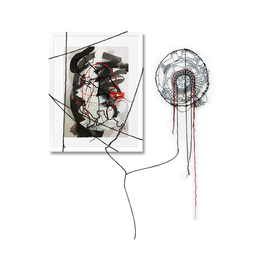 Maria Stamati, Play, Acrylic and ink on paper and thread, 145 x 125 cm, © Maria Stamati, Courtesy the artist and Ikastikos Kiklos DL Gallery
