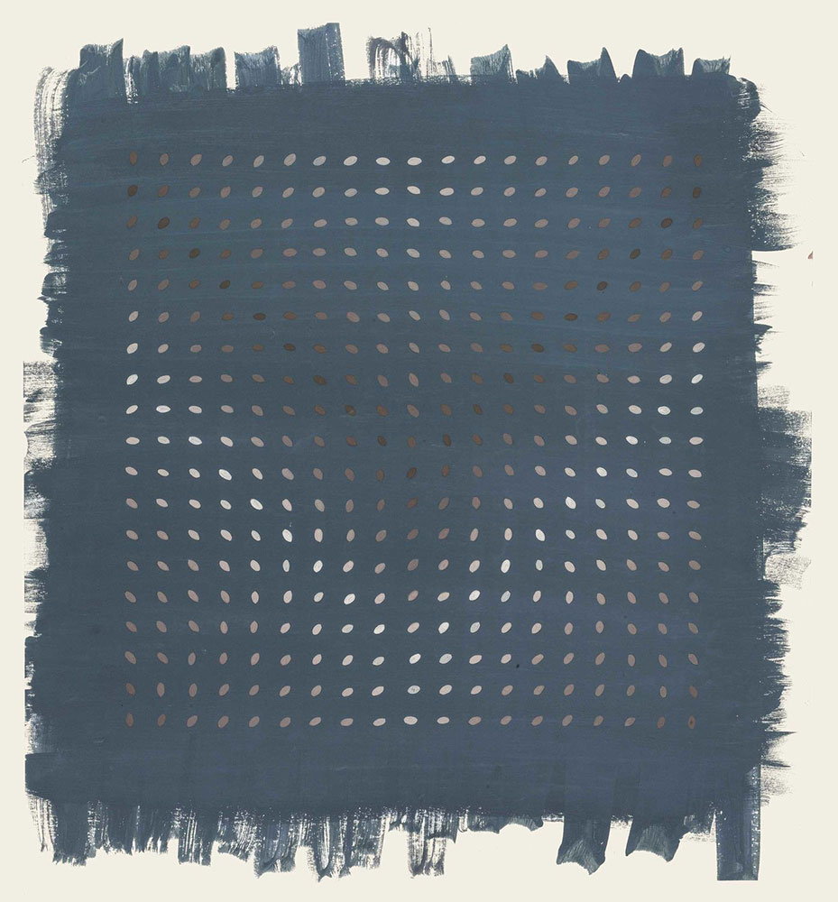 Bridget Riley, 19 Greys, Cool Ground, 1966. Gouache on paper. 21 ⅝ × 19 ⅞ in. (54.9 × 50.5 cm). Collection of the artist, © Bridget Riley
