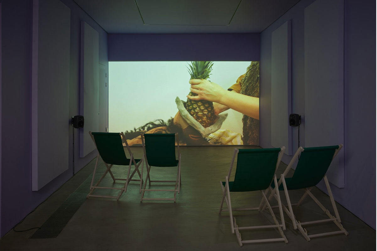 Ingela Ihrman, Oilbird with Nestling, 2021. Video HD, sound, 6 min. Exhibition view. Photo: Andy Keate, © Ingela Ihrman, Courtesy the artist and GAsworks