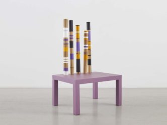 Andrea Branzi, Germinal Seat, 2022, Hand painted bamboo, painted aluminum, 48.75 x 31.5 x 23.75 inches, 124 x 80 x 60 cm, Unique, from a series of 12, Courtesy Andrea Branzi and Friedman Benda