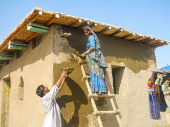 Self-built, zero carbon, and flood-resistant houses, Sindh Province, Pakistan; tens of thousands have already been implemented.photograph: Archive Yasmeen Lari