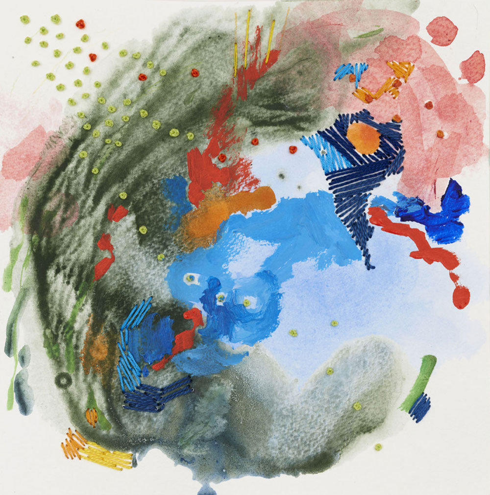 Jessica Rankin, and want is damp, 2021, Recto: acrylic and embroidery, Verso:watercolor, graphite and embroidery, 20,32 x 20,32 cm, © Jessica Rankin,Courtesy the artist and carlier|gebauer Gallery