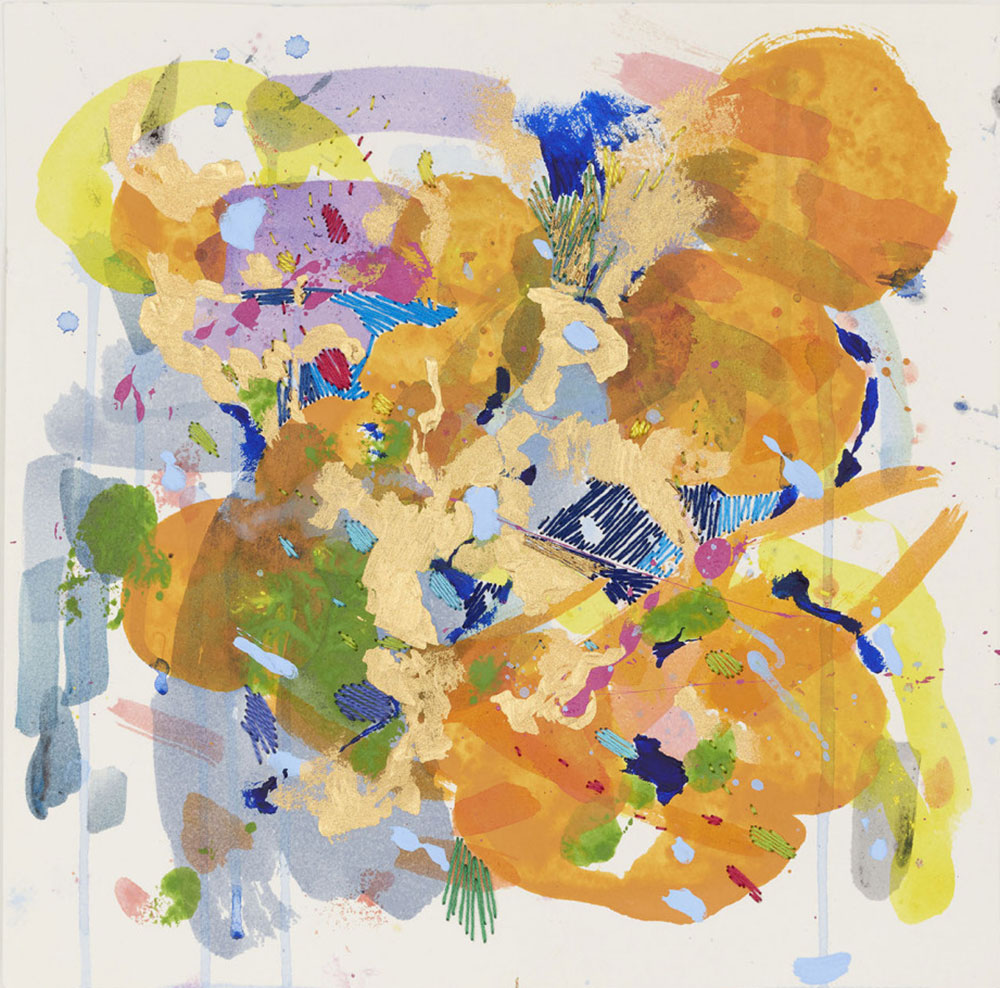 Jessica Rankin, Harvest of flowers at back of the throat, 2021, Recto: acrylic and embroidery, Verso: watercolor, graphite and embroidery, 30,48 x 30,48 cm, © Jessica Rankin,Courtesy the artist and carlier|gebauer Gallery