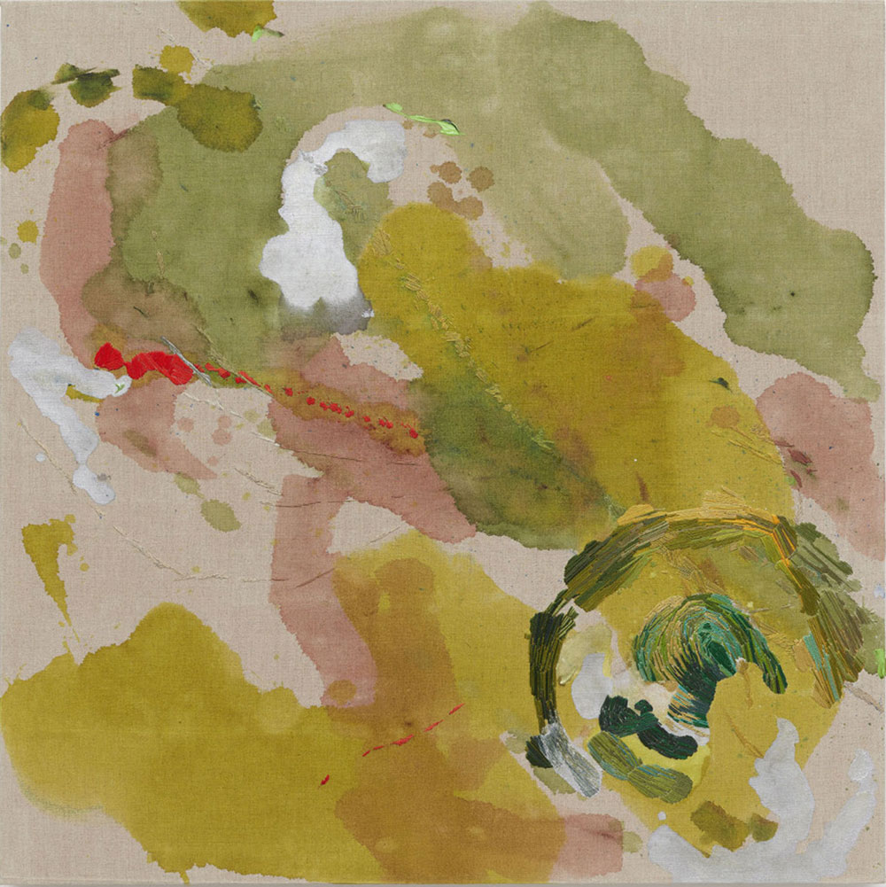 Jessica Rankin, Confusion/Unconfusion, CP, 2021, Acrylic and embroidery on linen, 92 x 92 x 3,5 cm, © Jessica Rankin,Courtesy the artist and carlier|gebauer Gallery
