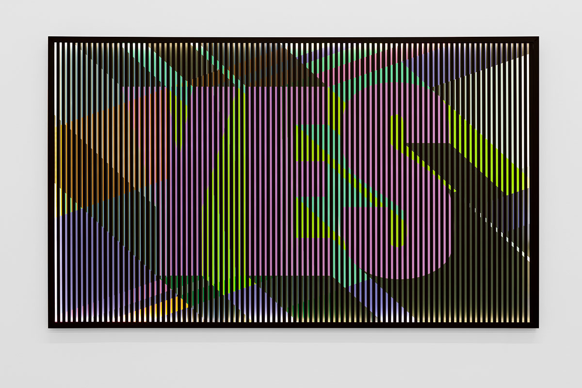 Tobias Rehberger, Change of Mind 9, 2014, Adhesive film on tempered glass, LEDs, metal frame 98,5 x 167 x 4 cm, © Tobias Rehberger, Courtesy: the artist and GALLERIA CONTINUA, Photo by: Dong Lin