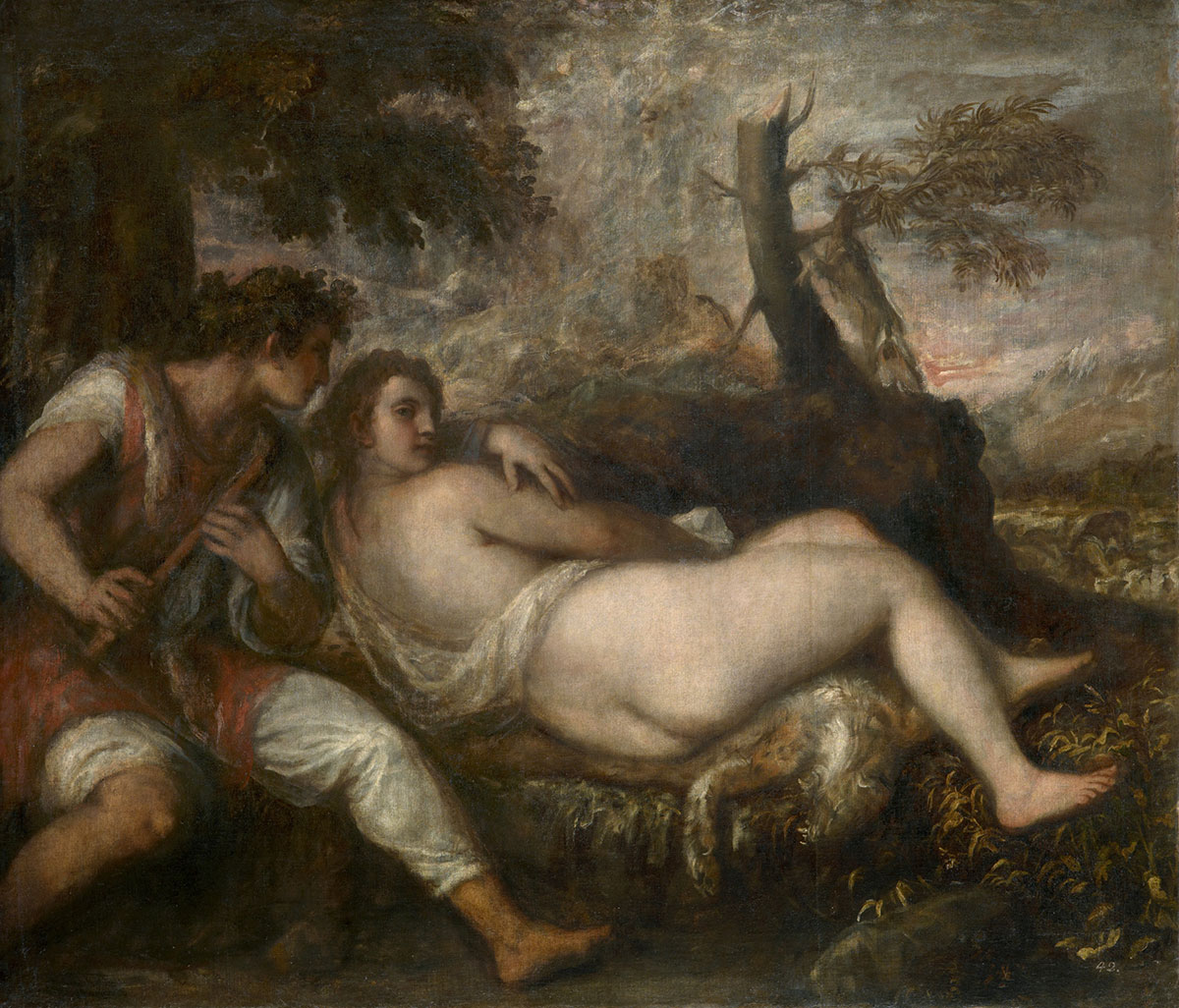 Titian, Nymph and Shepherd, 1570/75, Oil on Canvas, 149.6 × 187 cm, Kunsthistorisches Museum Vienna, Picture Gallery, © KHM-Museumsverband
