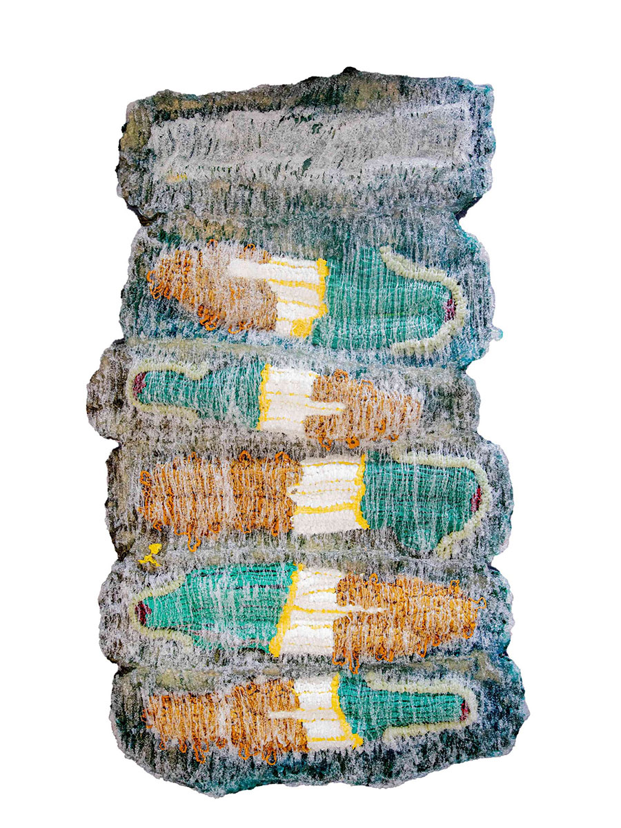 Troy Makaza, Incomplete Metamorphosis of a Pill, 2023, Silicone infused with pigments, 170 x 95 x 8 cm, © Troy Makaza, Courtesy the artist and Galerie Poggi