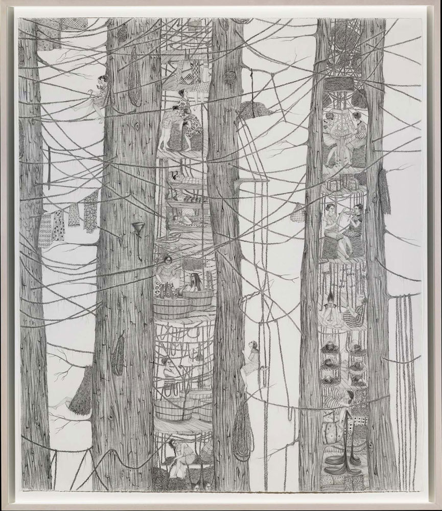 Amy Cutler, Fossa, 2016. Graphite on paper, 55 ¼ x 47 in., © Amy Cutler, Courtesy of Leslie Tonkonow Artworks + Projects