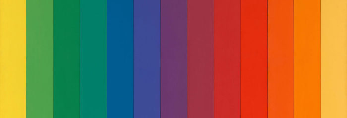 Ellsworth Kelly, Spectrum IV (detail), 1967, Oil on canvas, thirteen panels, 9' 9" x 9' 9" (297.2 x 297.2 cm), MoMA Collection, Mrs. John Hay Whitney Bequest and The Sidney and Harriet Janis Collection (both by exchange), and gift of Irving Blum, Object number, 319.1999.a-m, © 2023 Ellsworth Kelly