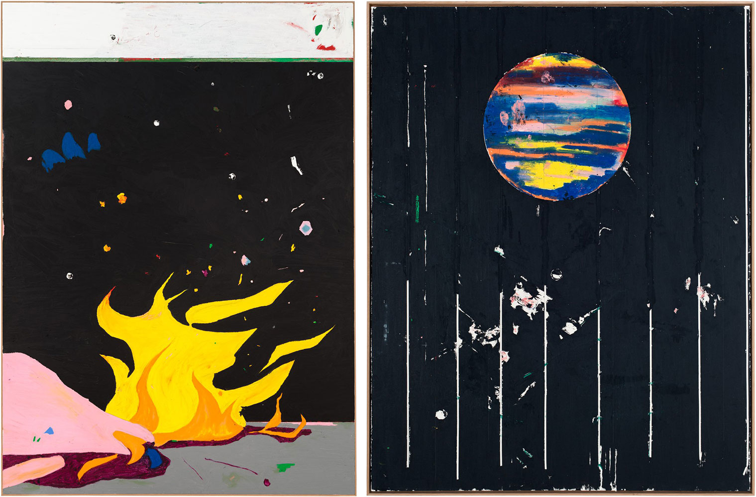 Left: Harold Ancart, Untitled, 2015, Oil stick and pencil on canvas, in artist’s frame, 113 × 81 × 2 ¼ inches (287 × 205.7 × 5.7 cm), Museum of Contemporary Art, Los Angeles© Harold Ancart. Photo: JSP Art Photography, Courtesy the artist and GagosianRight: Harold Ancart, Untitled, 2014 Oil stick and pencil on paper, in artist’s frame, 66 × 51 × 2 ¼ inches (167.6 × 129.5 × 5.7 cm), Whitney Museum of American Art, New York, © Harold Ancart. Photo: JSP Art Photography