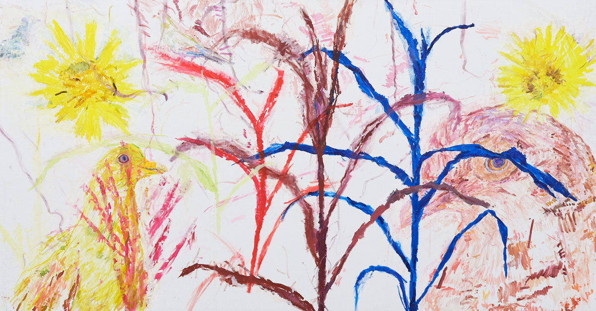Cong, Glittering Doves, 2023, Oil on canvas, 100 x 190 cm, © Cong, Courtesy the artist and Antenna Space Gallery