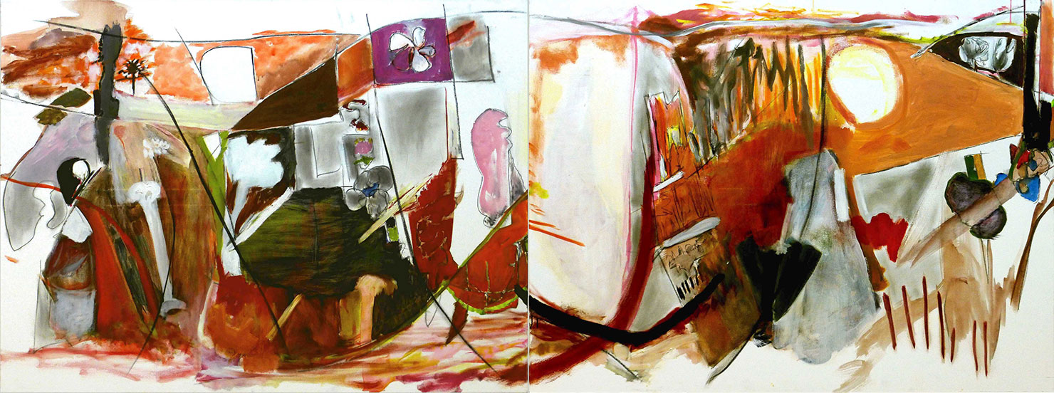 Sumayyah Samaha, My World, 2019, Oil and mixed media on canvas, 91.44 x 243.84 cm., 36 x 96 in., © Sumayyah Samaha, Courtesy the artist and Leila Heller Gallery