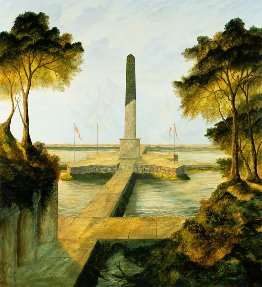 Sholto Blissett, Garden of Hubris XXIV, 2021, Oil on canvas on wood, 110 x 100 cm (43 x 39 in), © Sholto Blissett, courtesy the artist and Peres Projects
