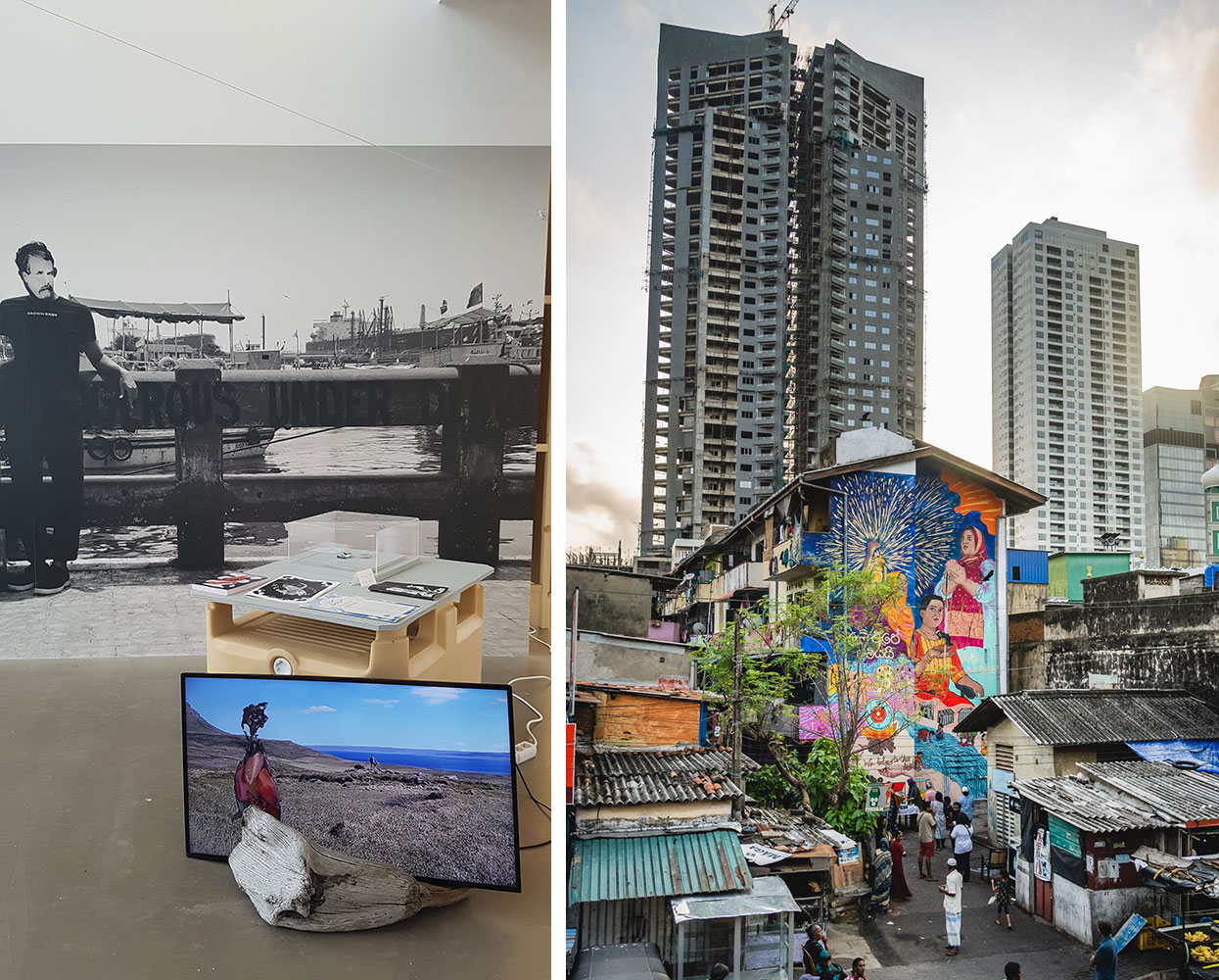 Left: The Many Headed Hydra, Harbour Failures, 2022Right: Vicky Shahjehan with Fearless Collective, This is Our Land, 2023