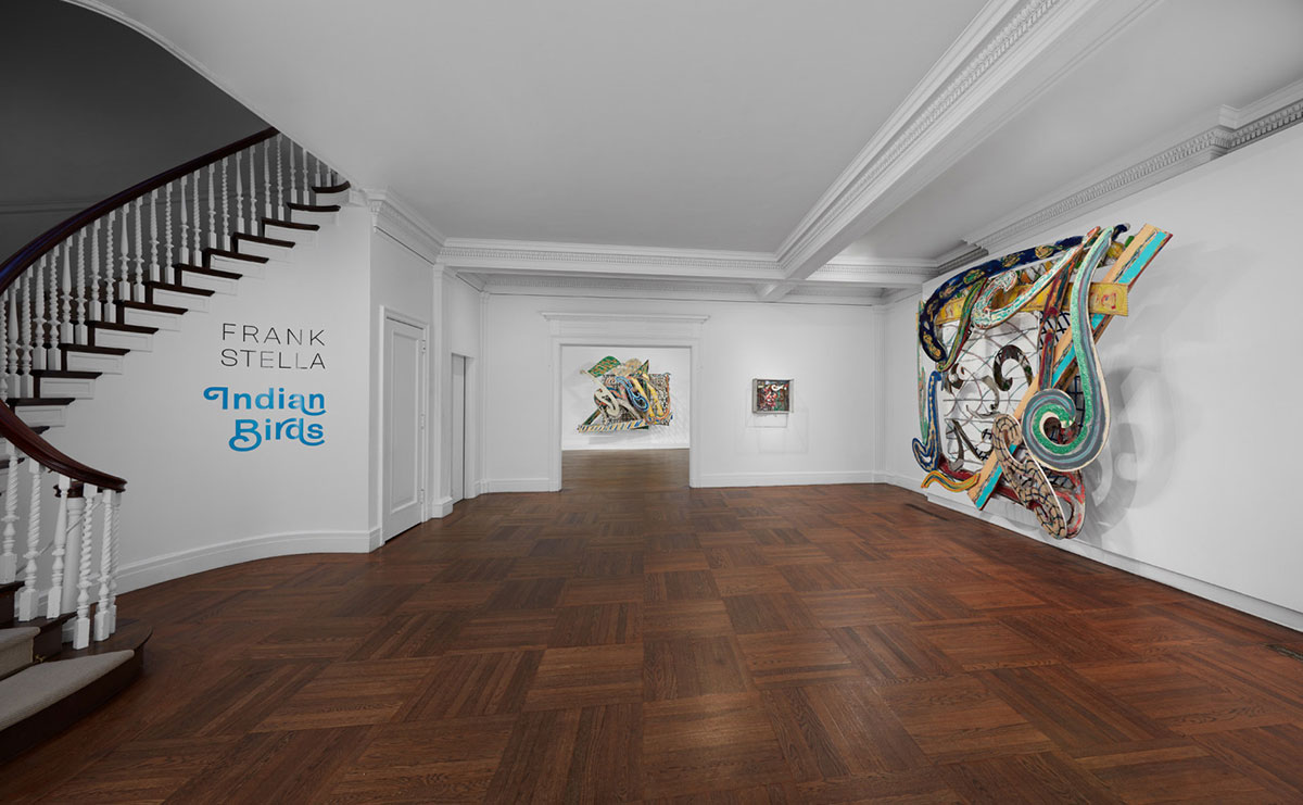 Installation view of Frank Stella: Indian Birds, at Mnuchin Gallery, 2023, © Frank Stella / Artists Rights Society (ARS), New York;Photography by Tom Powel Imaging, Inc.